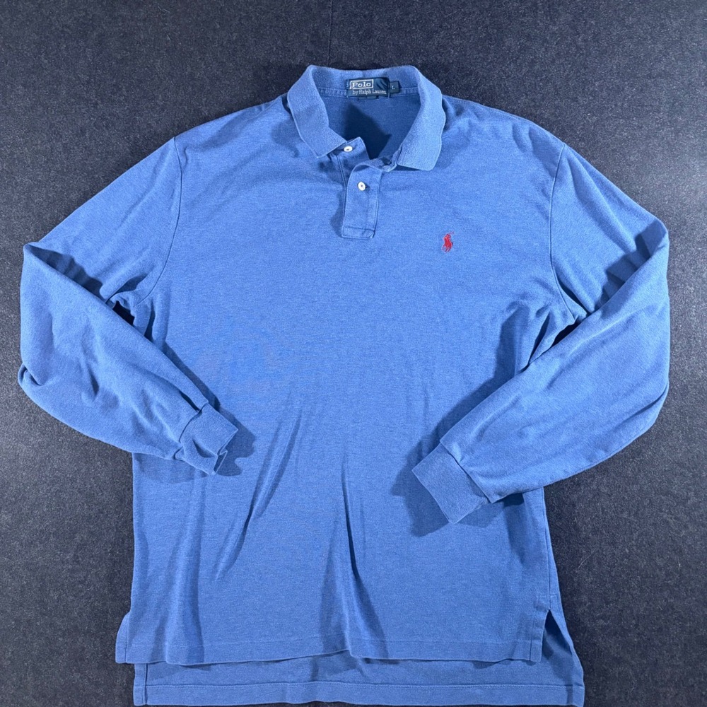 Polo Ralph Lauren Long Sleeve Polo Mens Large Blue Red Pony Logo Classic Preppy